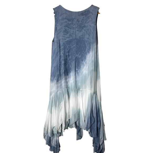 Gabriella Made in Italy Dress Midi Size M Blue Tie Dye Sheer Flowy Asymmetric - Picture 6 of 7